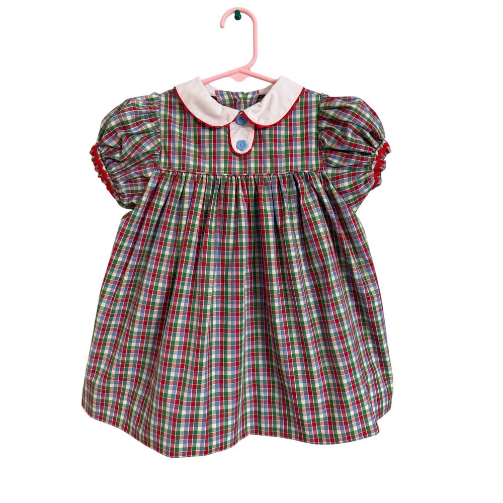 The Beaufort Bonnet Company Holiday Plaid Dress Size 18/24M Peter Pan Collar Bow